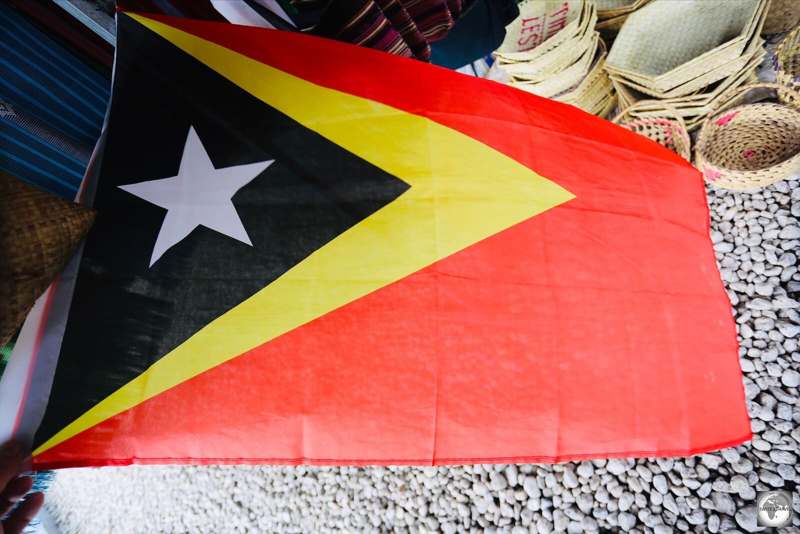A flag of Timor-Leste at the Tais Market in Dili.