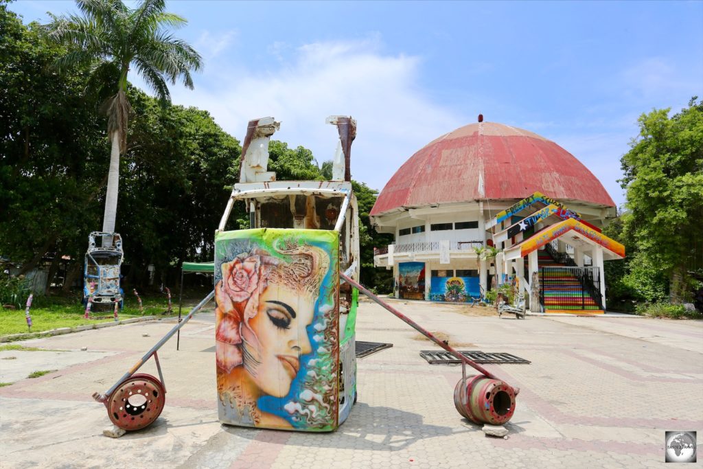 The campus at Arte Moris is full of colourful, surreal artworks which use everyday objects as their canvas.