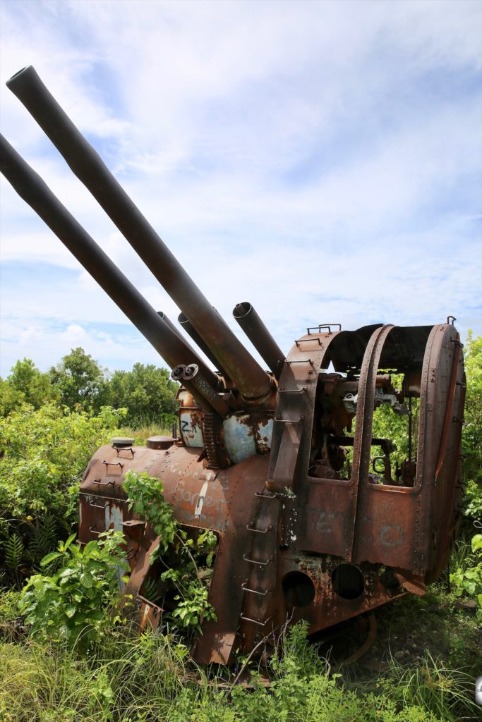 Japanese WWII-era, double-barrelled anti-aircraft gun on Command Ridge.