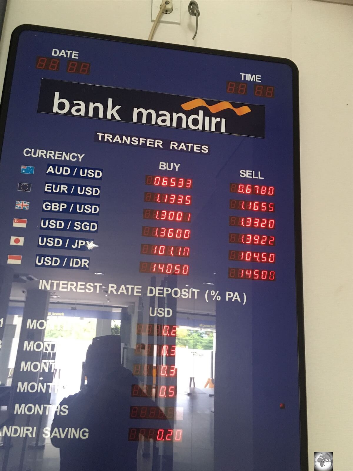 Despite displaying foreign exchange rates, the main branch of Bank Mandiri does not change foreign currency.