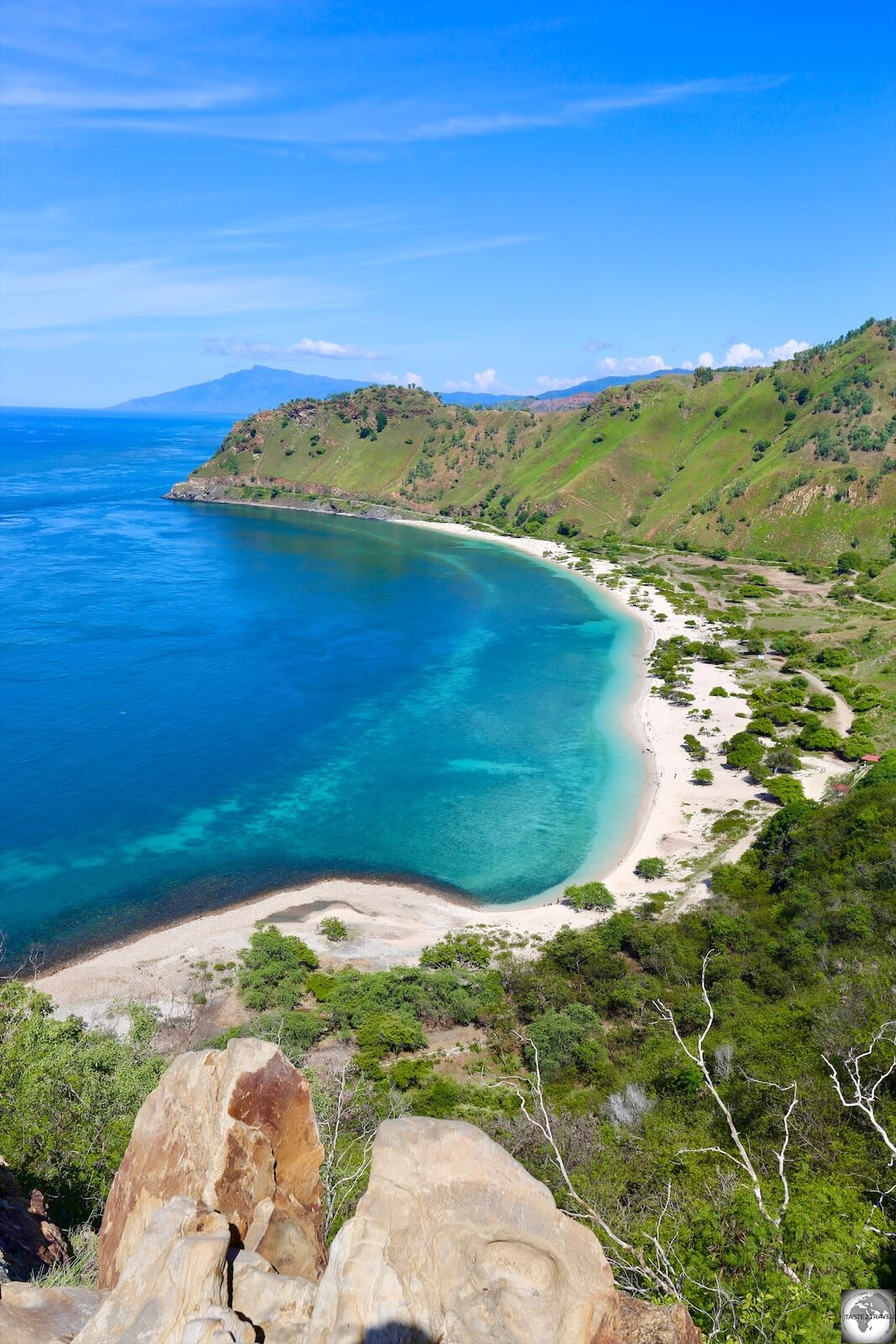A view of the wonderfully isolated and pristine 'Back Beach'.
