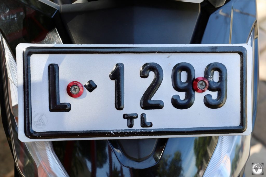 A Timor-Leste motorbike license plate.