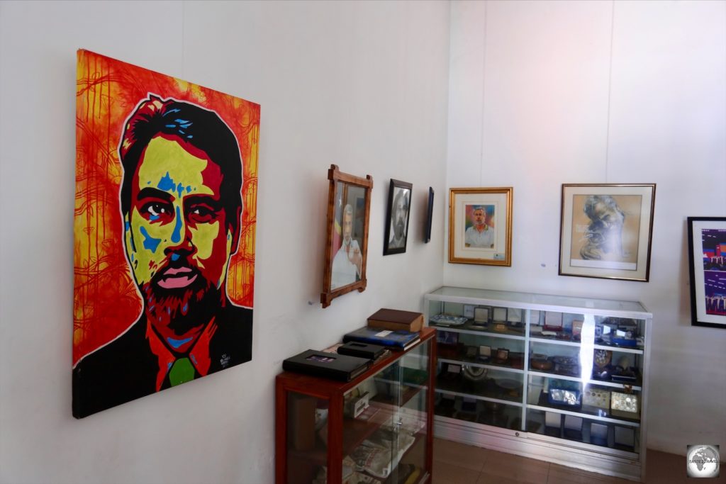 A portrait of Xanana Gusmão dominates the displays in one of the rooms at the Xanana Gusmão Reading Room complex.