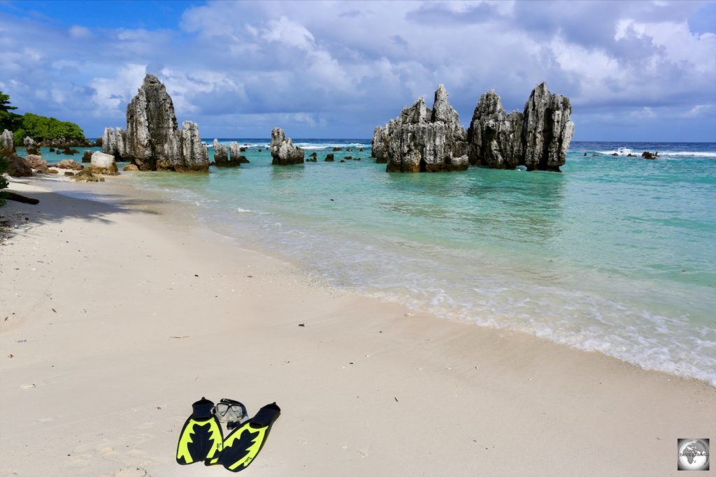Ready to do some snorkelling among the limestone pinnacles at Anibare beach.