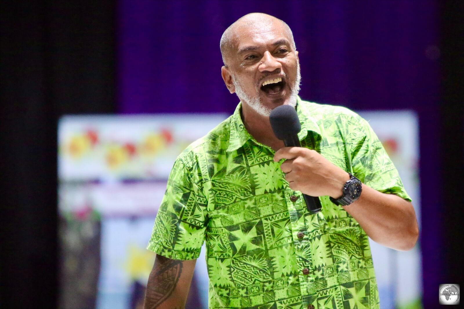 Local performer, James Vaele, keeping the crowds entertained during the Miss Nauru 2020 competition.