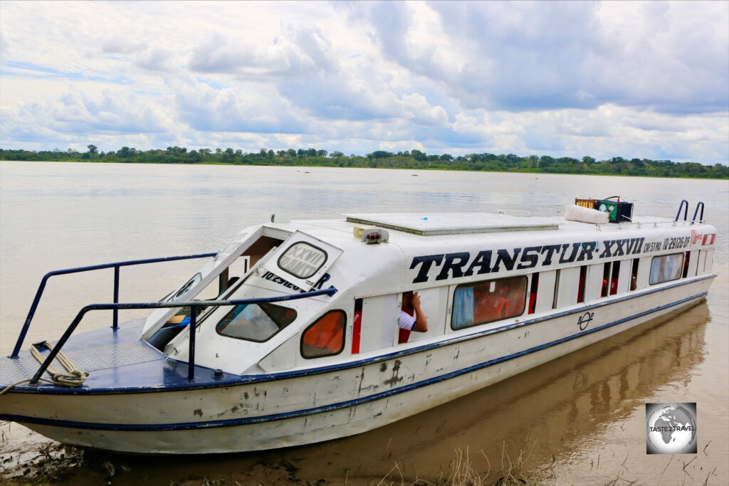 Transtur, my Peruvian fast boat, which carried me 370 km, in 10 hours, between Iquitos and the Peruvian village of Santa Rosa, which lies across the Amazon river from Leticia, Colombia.