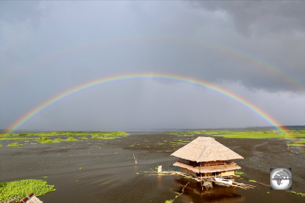 A rainbow forms over the Amazon river in Iquitos, a city which is known as the "capital of the Peruvian Amazon".