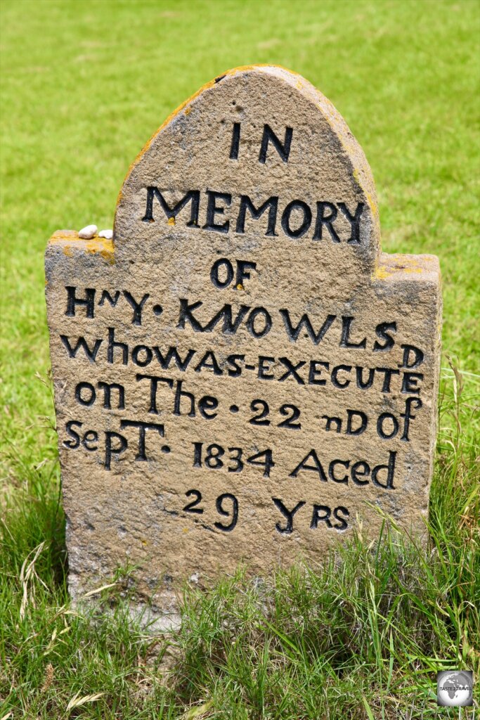 A gravestone of an executed convict at the Kingston cemetery.