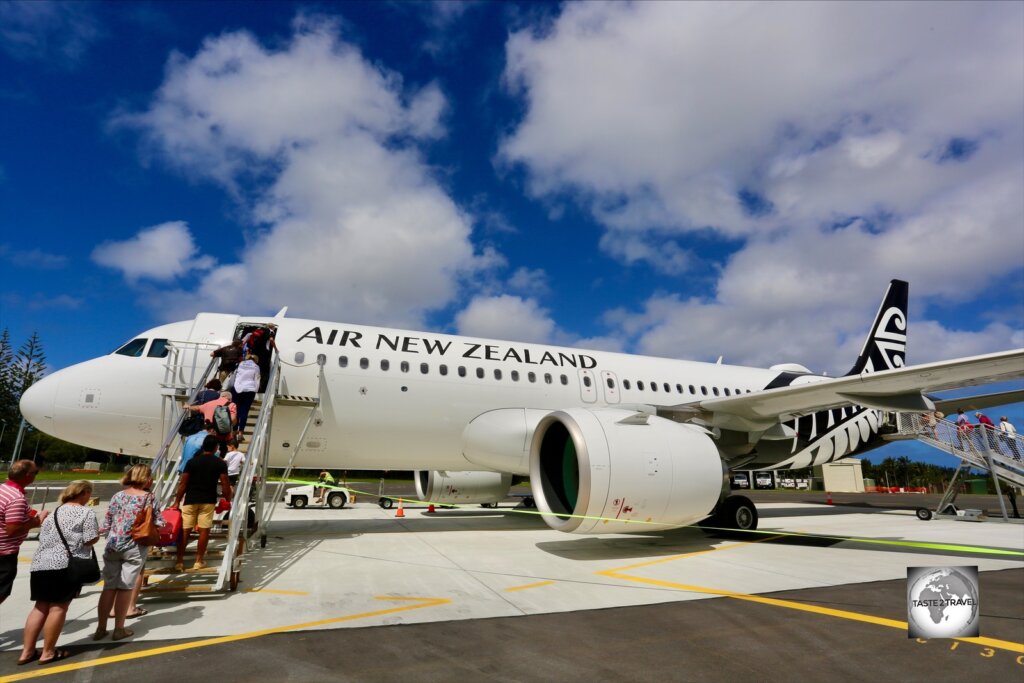 Departing Norfolk Island on Air New Zealand.