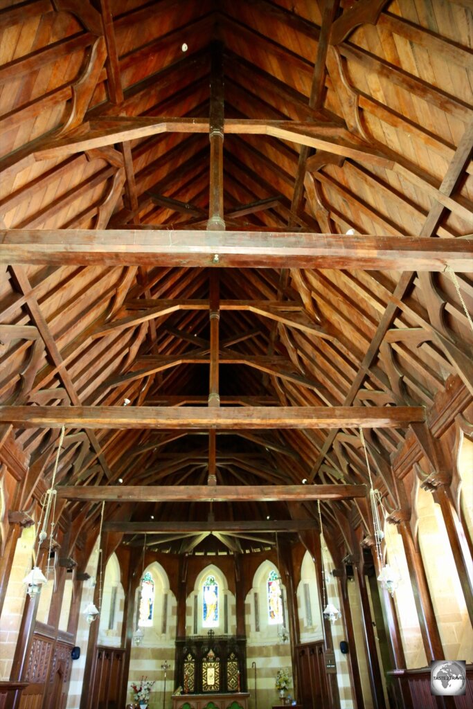 The wooden ceiling of St Barnabas Chapel was built to resemble the upturned hull of a boat.