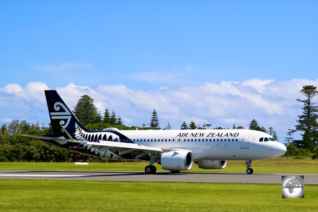 An Air NZ flight arriving at Norfolk Island airport.