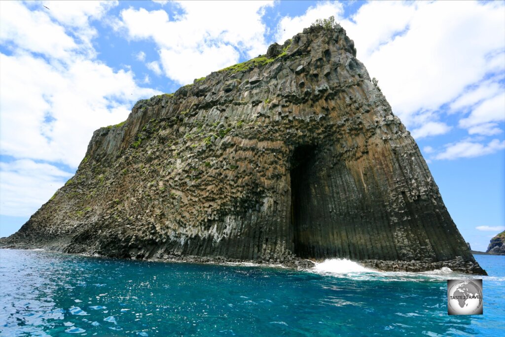 A view of Cathedral Rock, a volcanic formation which features soaring basalt columns and a very narrow pass-through passage.
