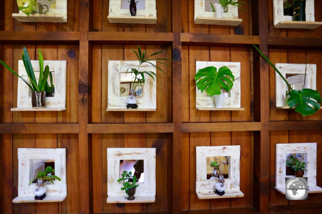 The exposed walls of the Hilli restaurant were once typical of all homes on Norfolk Island.