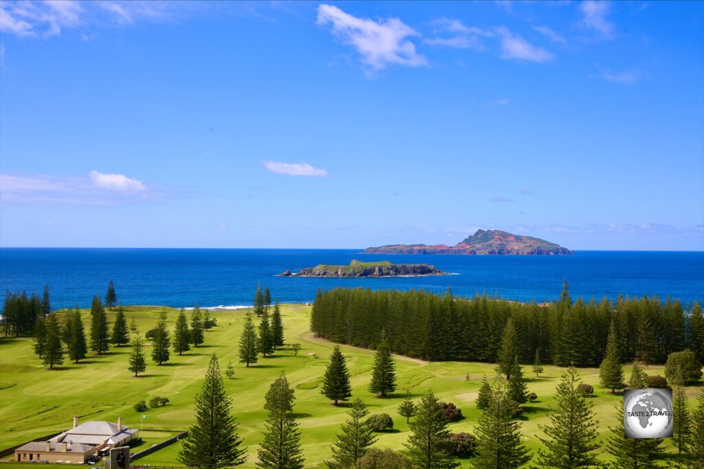 A view of Philip Island (background) and Nepean Island (middle) from Norfolk Island.