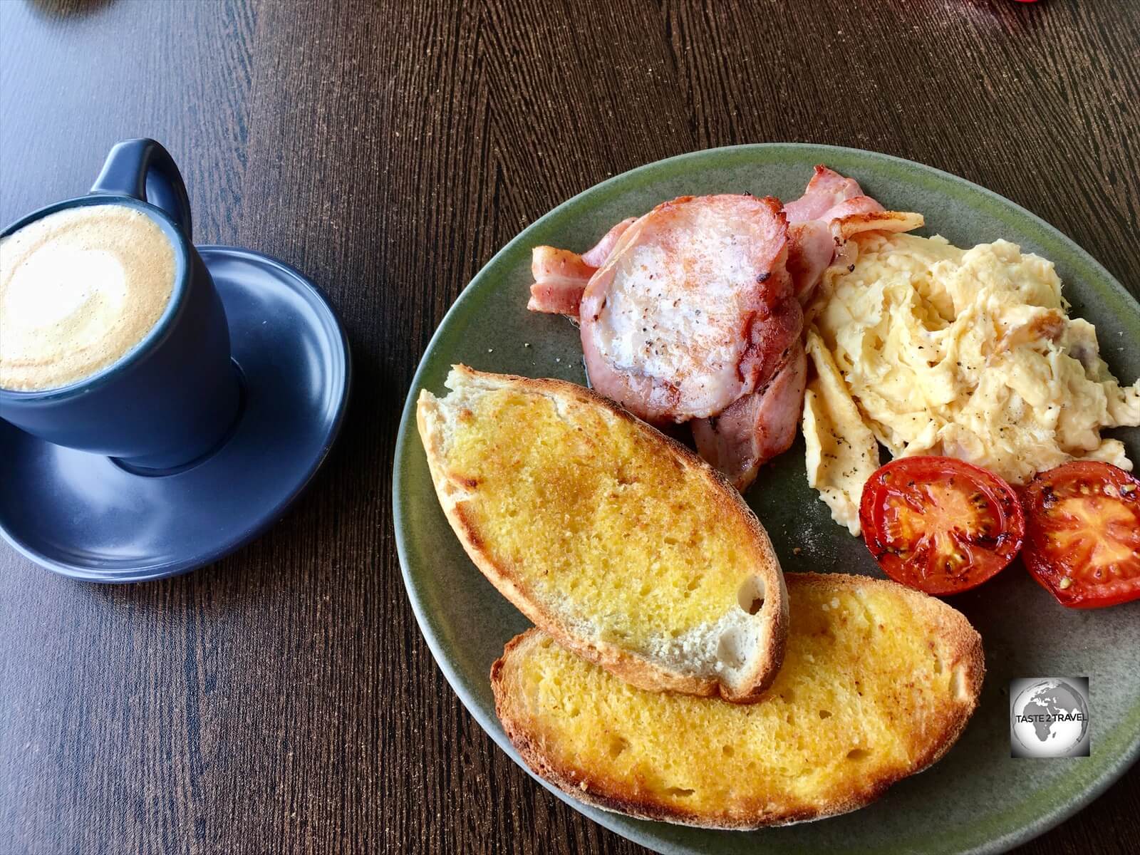 Breakfast at The Olive cafe on Norfolk Island.