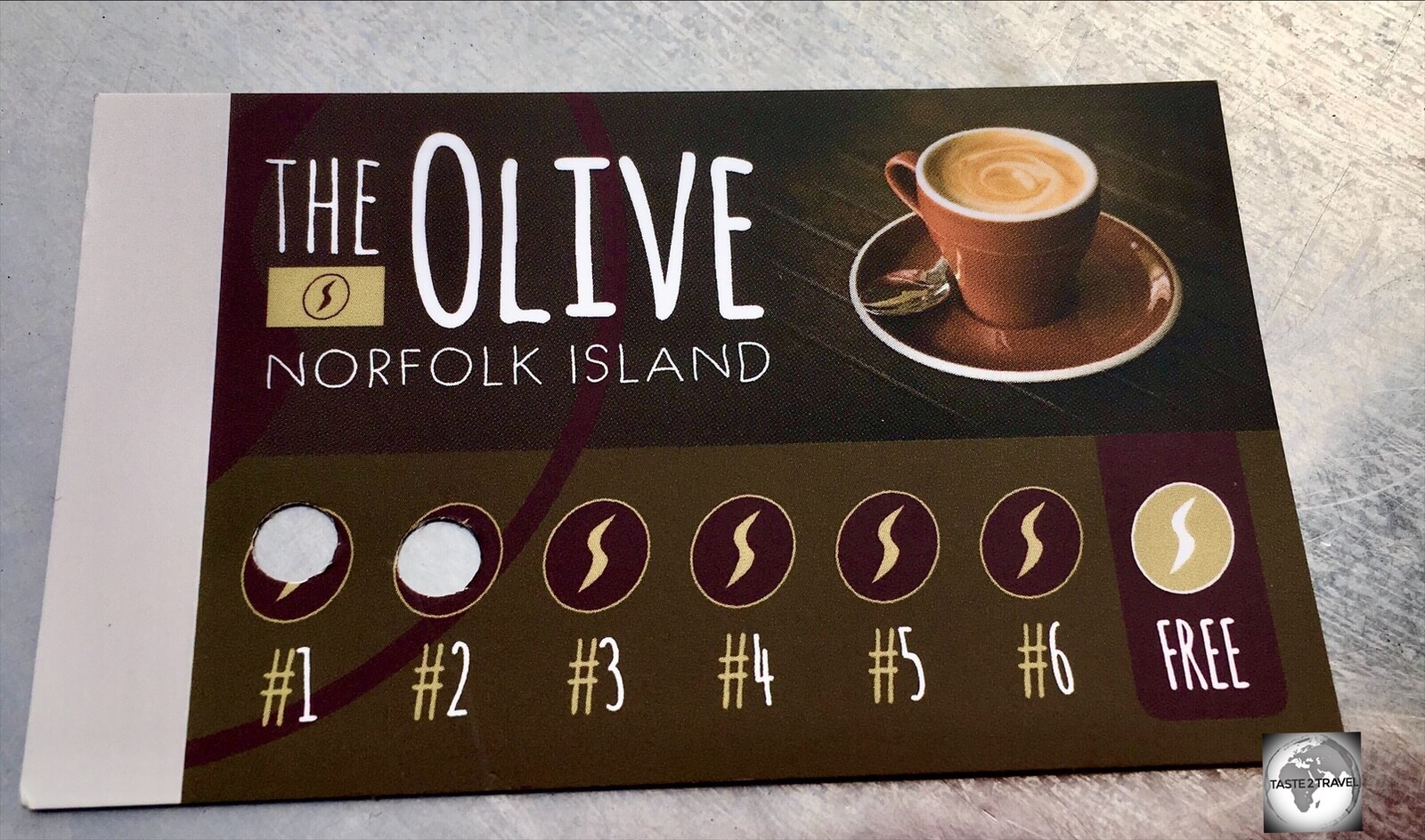 The coffee loyalty card at The Olive cafe.
