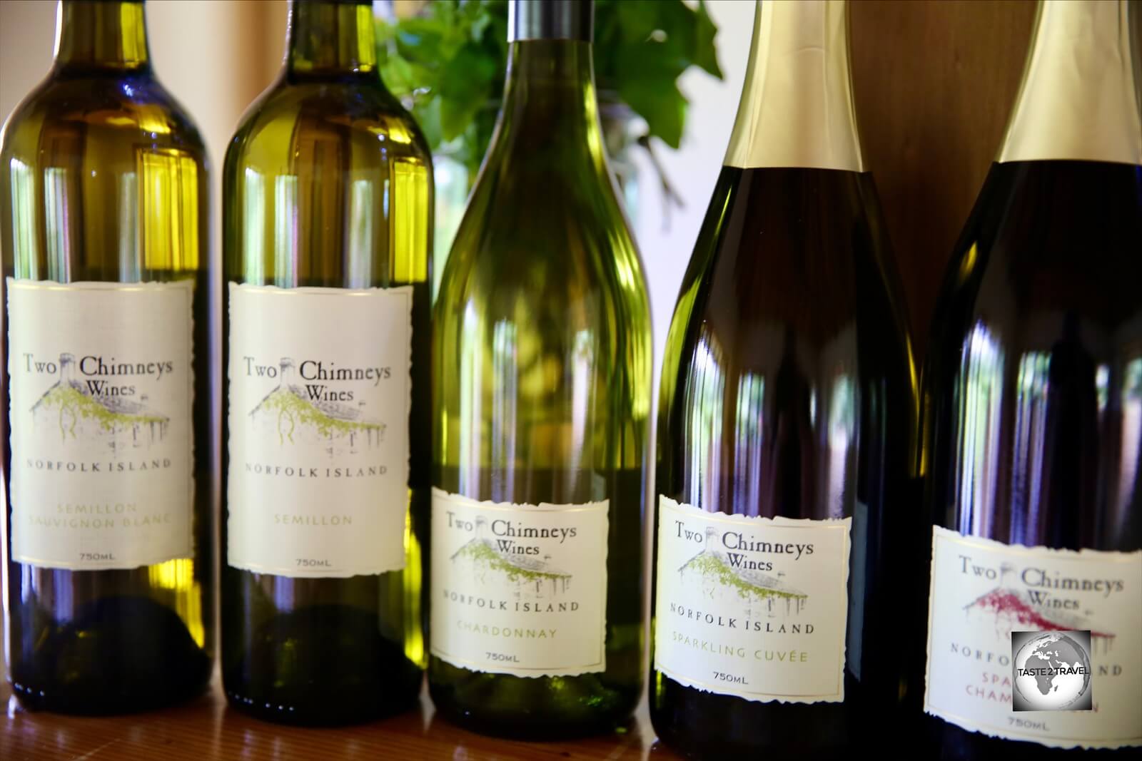 A selection of wines from Two Chimneys Wines, the only winery on Norfolk Island.