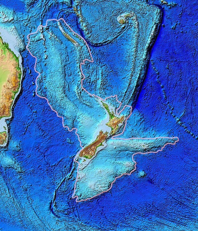 The mostly submerged micro-continent of Zealandia.