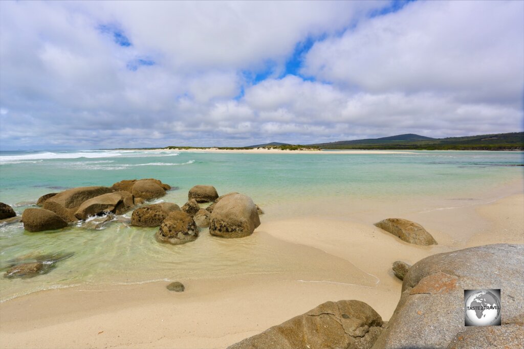 A view of the beach at North-east river, which is located at the end of a long, lonely gravel road, on the north-east coast of Flinders Island.