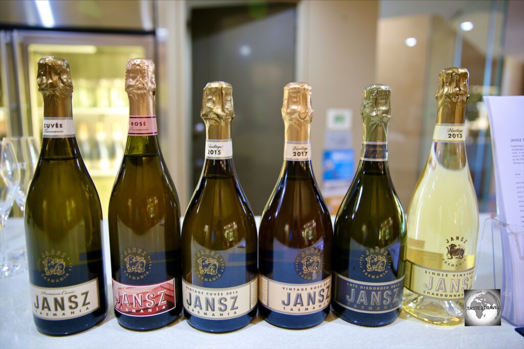 Wine tasting at the Jansz winery which is located at Pipers Brook.