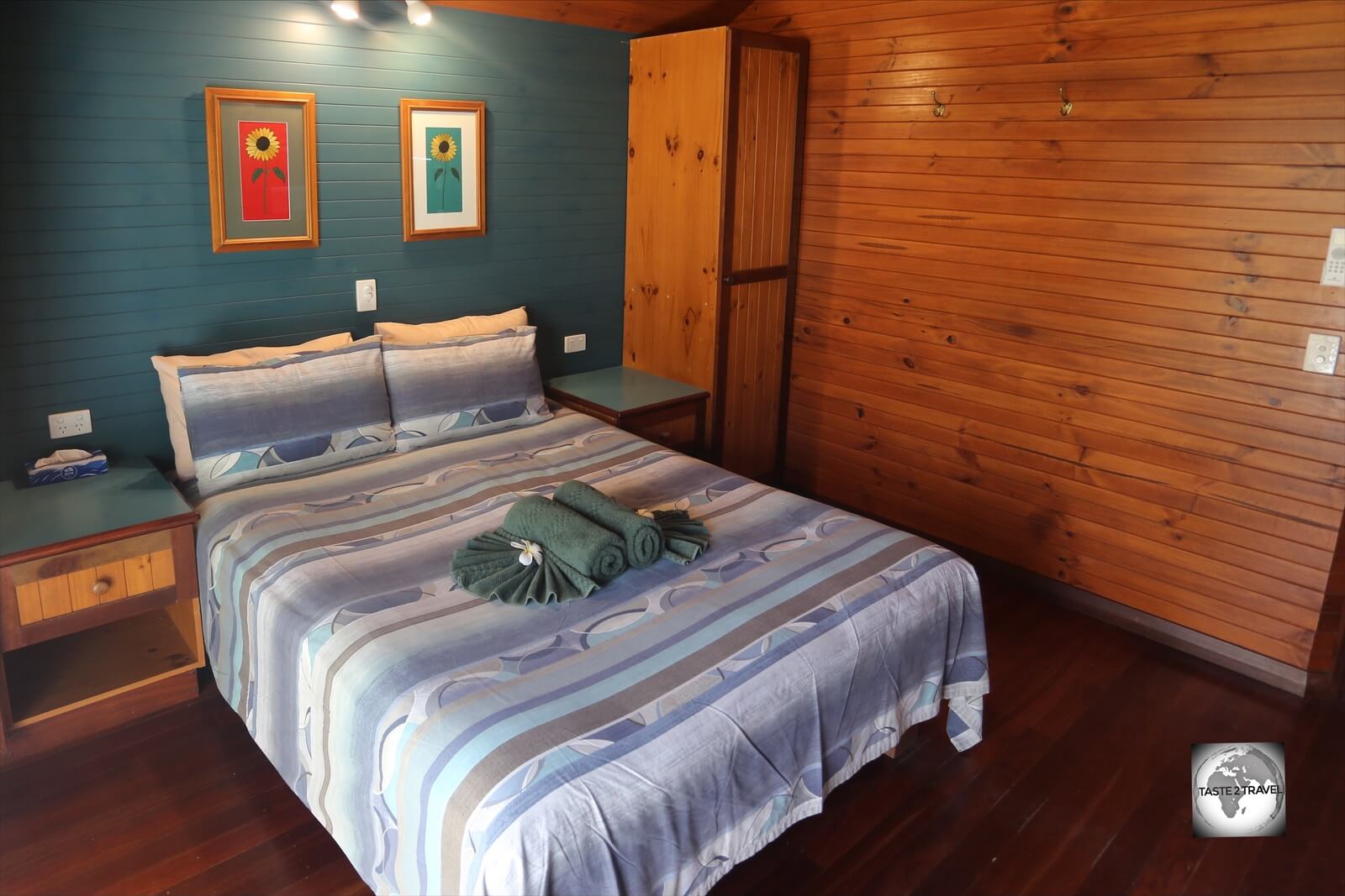 My comfortable room at Cocos Village Bungalows on West Island.