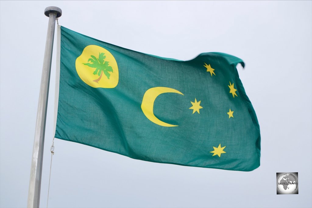 The flag of Cocos (Keeling) Islands flying on Home Island.