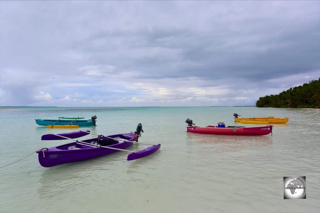 Our colourful motorised canoes at South Island.