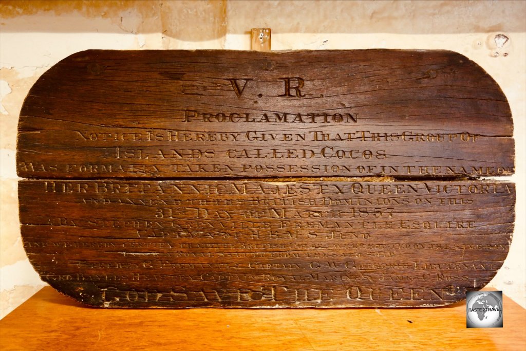 'Cocos Island' Proclamation at Home Island museum, Cocos (Keeling) Islands.