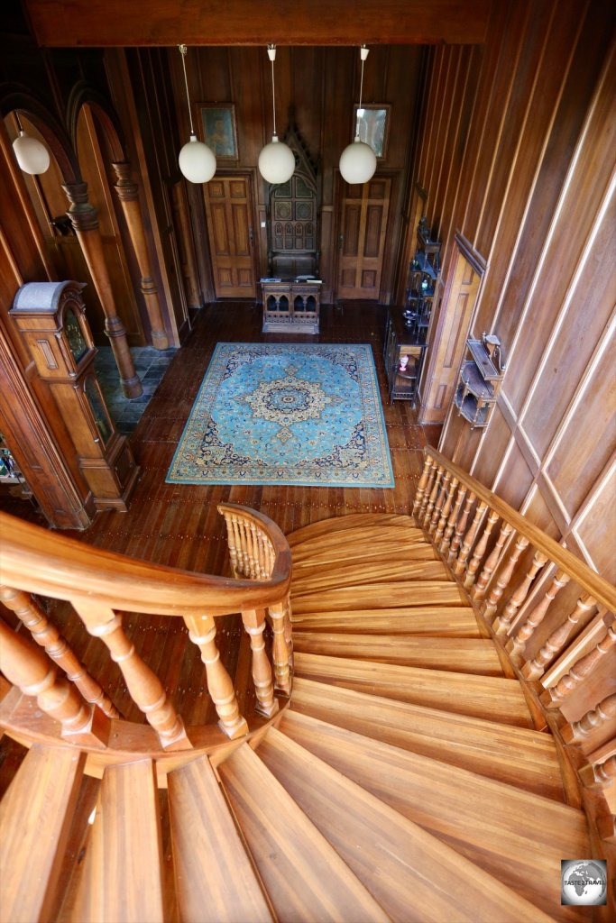 The staircase at Oceania House which is constructed from Western Australia Jarrah.