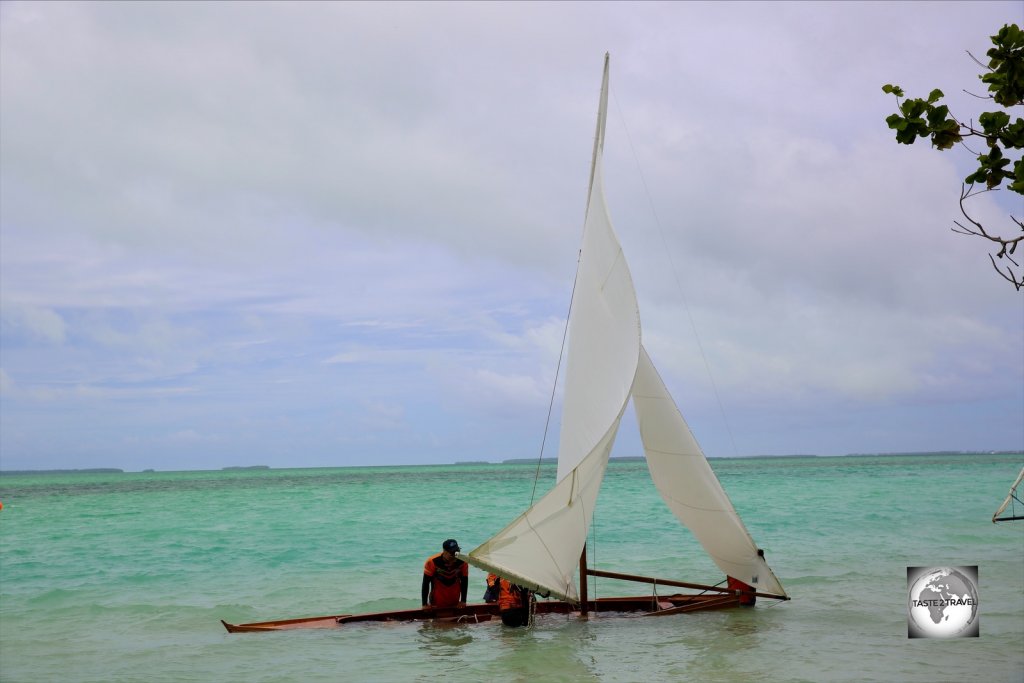 A capsized Jukong on Home Island, Cocos (Keeling) Islands.