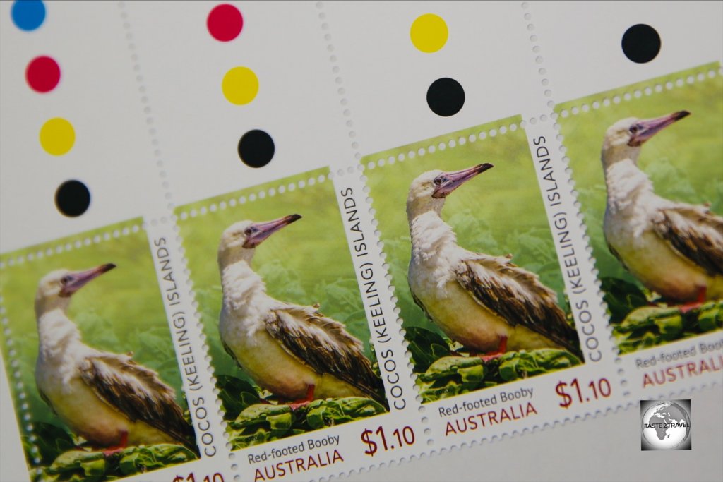 The Red-Footed Booby stamp, one of the newer stamp issues from Cocos (Keeling) Islands.