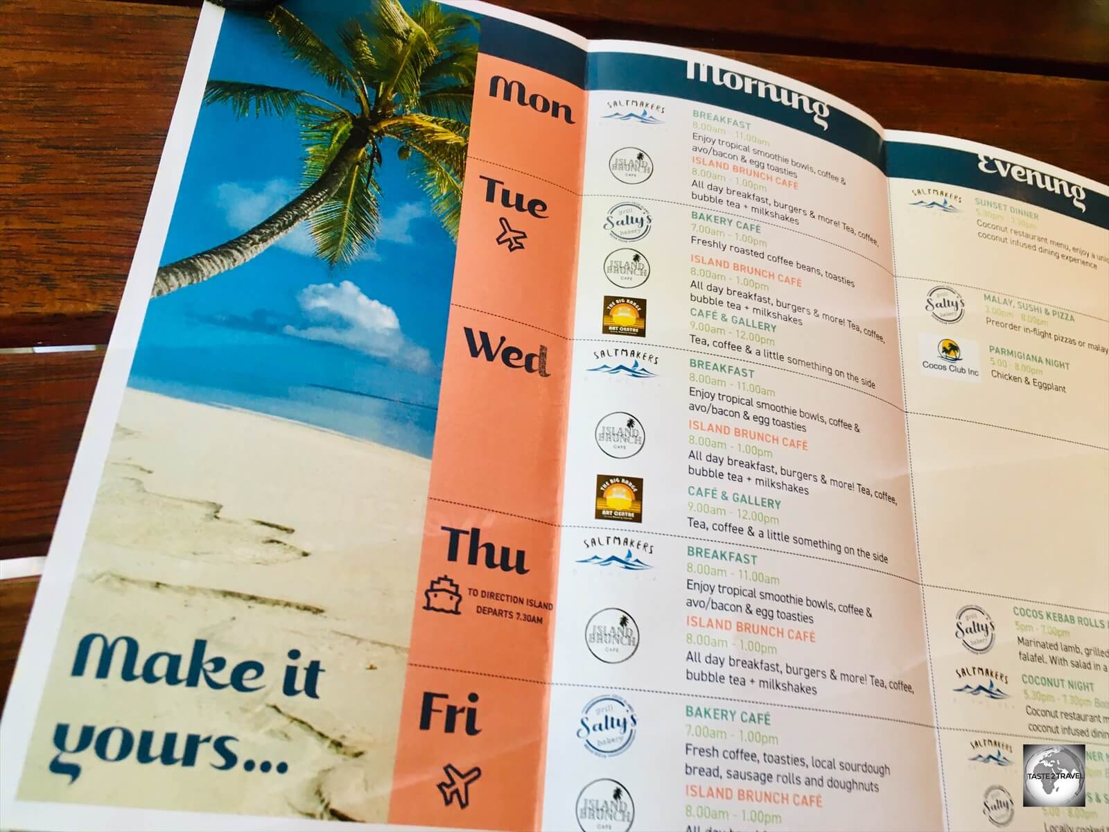 The Cocos (Keeling) Islands 'Weekly Dining Guide' is an indispensable restaurant guide for visitors.