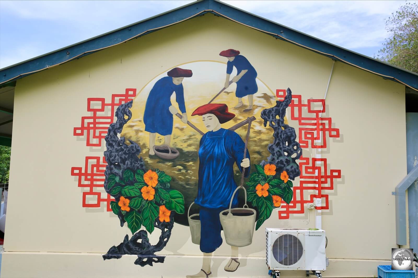 Artwork on the wall of the Chinese Cultural Heritage Museum in Settlement. Two-thirds of the population of Christmas Island claim Straits-Chinese ancestry.