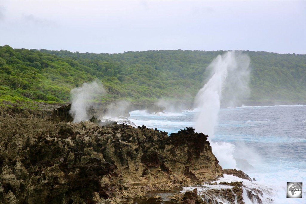 A view of the many blowholes, which line the remote south coast of Christmas Island.