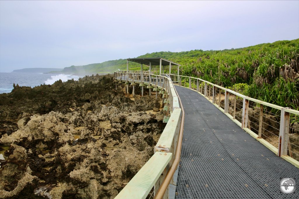 An excellent boardwalk at the blowholes allows visitors to pass over the razor-sharp limestone foreshore.