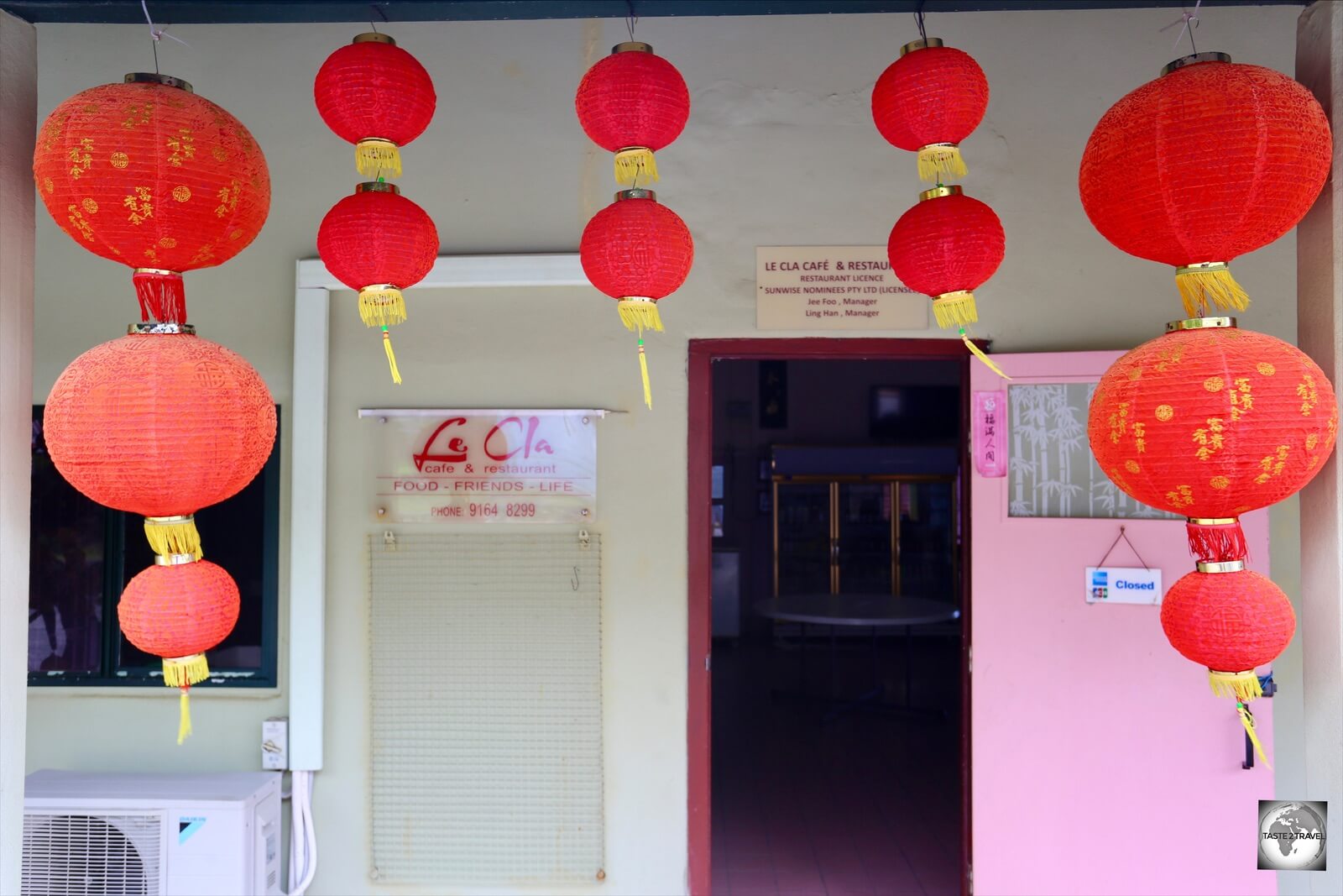 The entrance of Le CLA Café and Restaurant in Settlement.