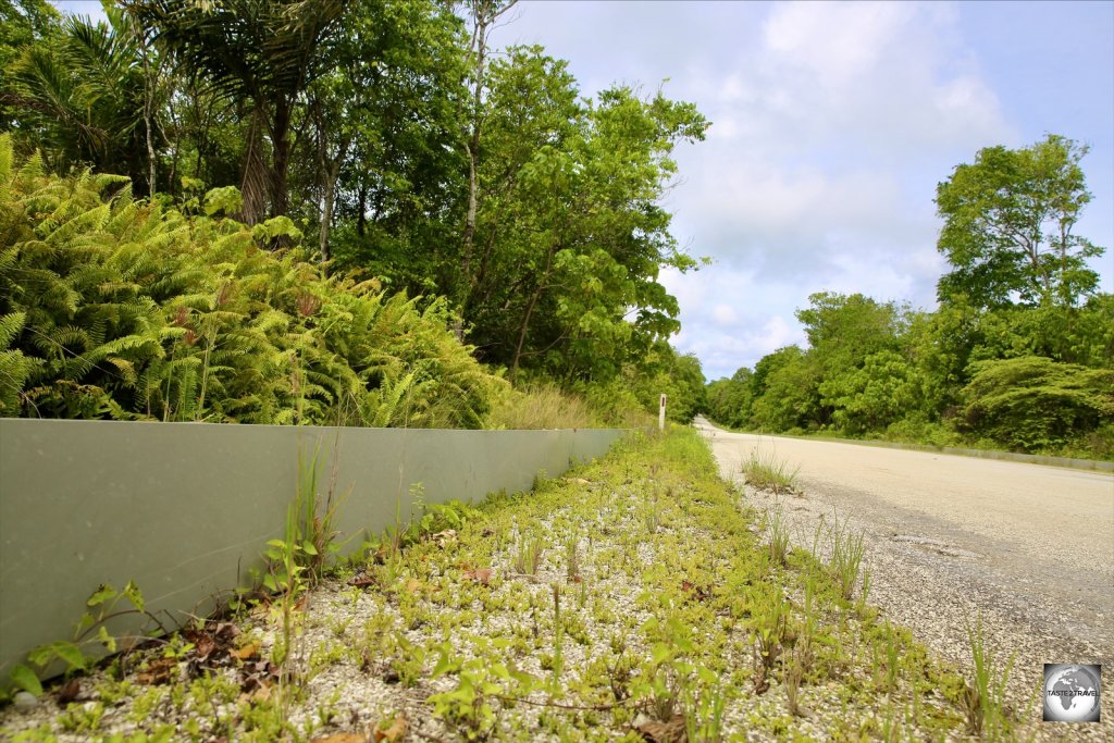 A roadside crab barrier inside Christmas Island National Park.