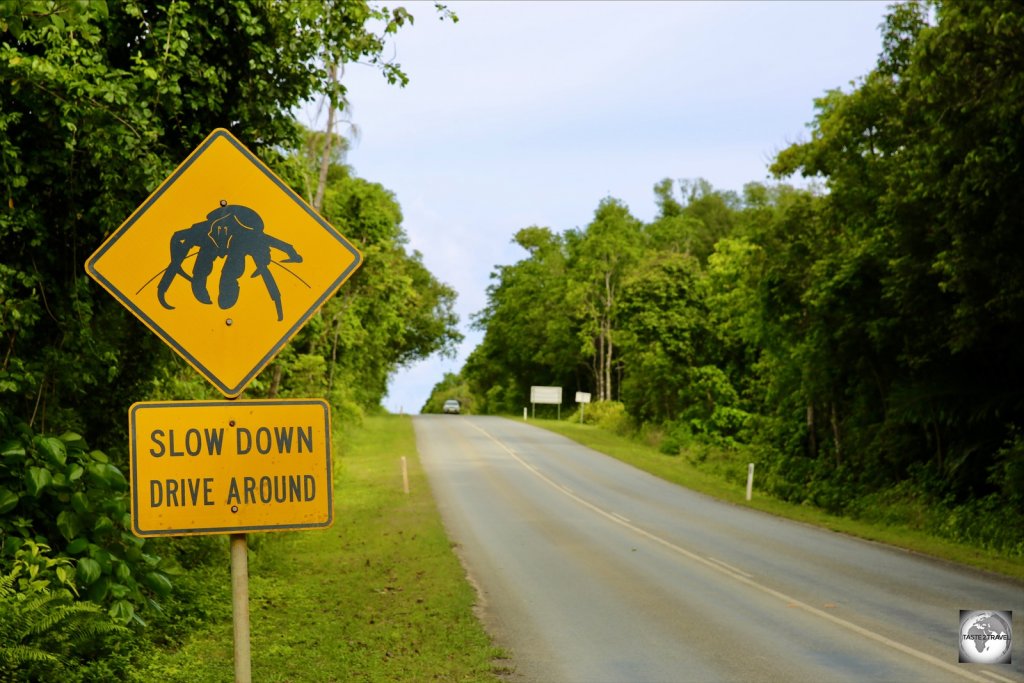A road sign on Christmas Island, where the Robber crab is protected.