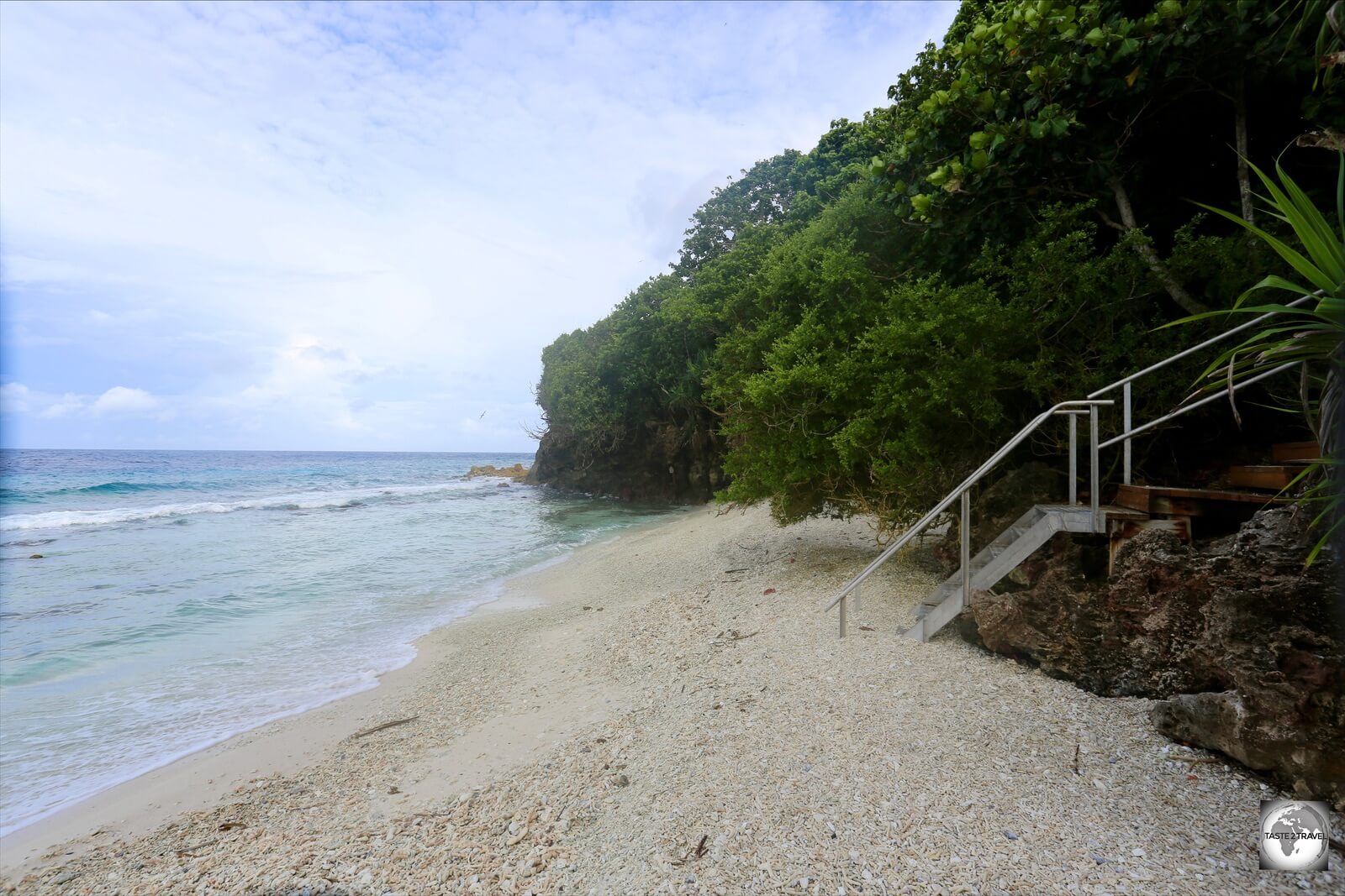A view of the coral-sand Ethel beach, which is submerged at high tide.