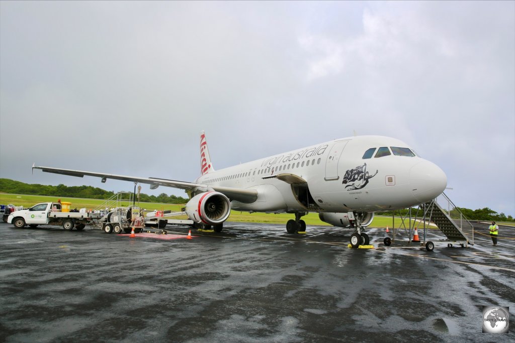 Virgin Airlines at Christmas Island airport.