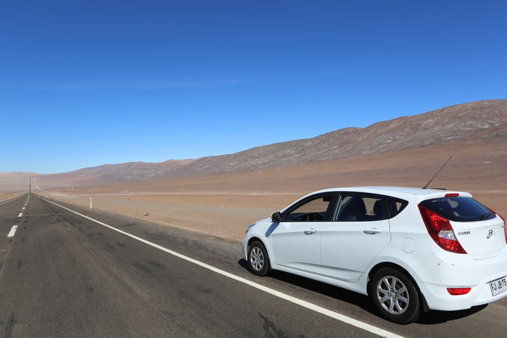 Driving my rental car through the Atacama desert, whose most prominent characteristic is the almost total lack of precipitation.