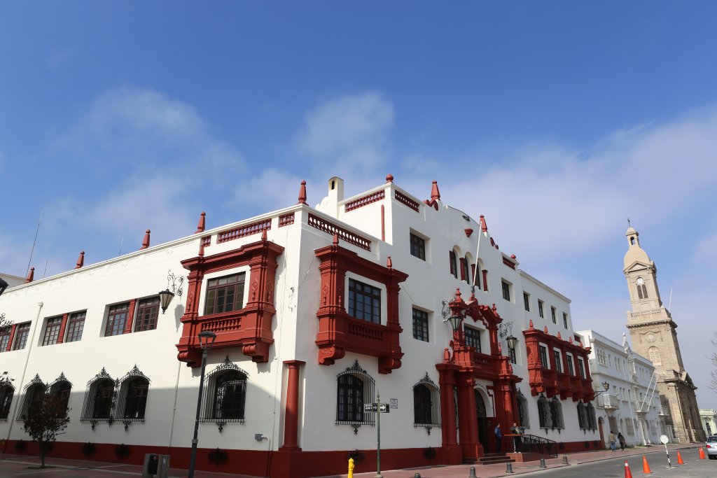 The Courts of Justice building overlooks the main square of La Serena, a port city in northern Chile, which was founded by the Spanish in 1544.