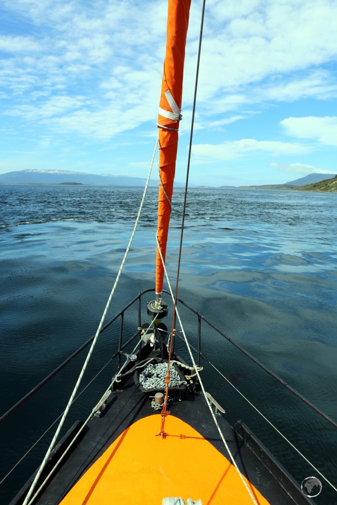 Cruising through the Beagle channel, a calm, narrow strait at the bottom of Tierra del Fuego which connects Ushuaia to the open ocean and the roaring Drake passage.