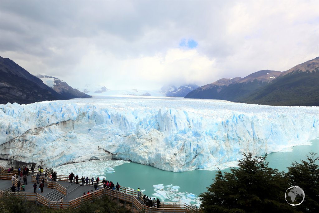 Panorama of the north part of the Perito Moreno Glacier in the Los Glaciares National Park, Argentina.