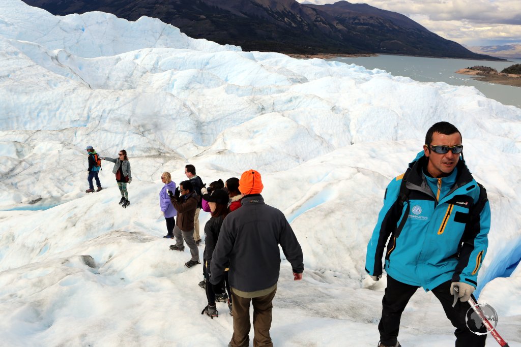 Trekking on the Perito Moreno Glacier in the Los Glaciares National Park, in the southwest of Argentina.