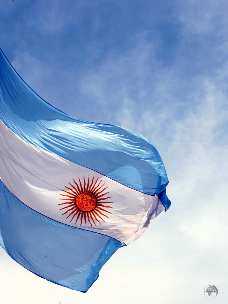 The flag of Argentina flying in Buenos Aires, the capital of Argentina.