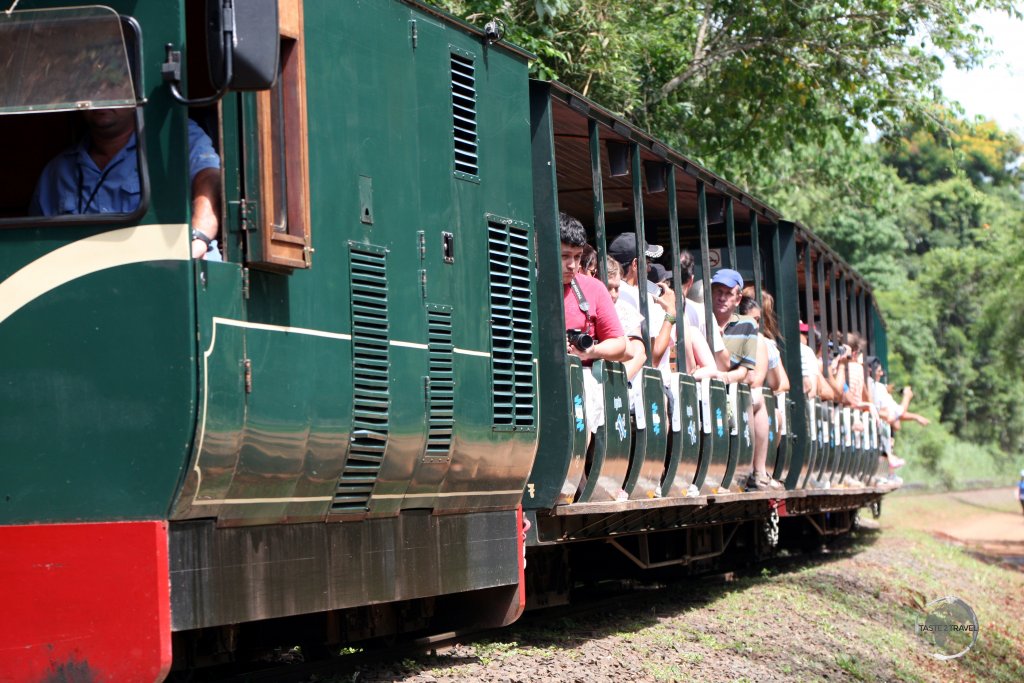 A tourist train on the Argentine side of Iguazú Falls.
