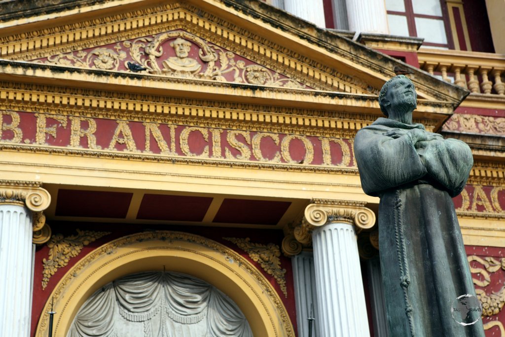 A statue of Saint Francis outside the 'Iglesia San Francisco' in Salta, a city in the north-west of Argentina.