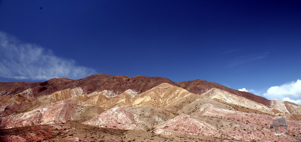 Different minerals in the soils around the city of Salta create colourful bands across the countryside.
