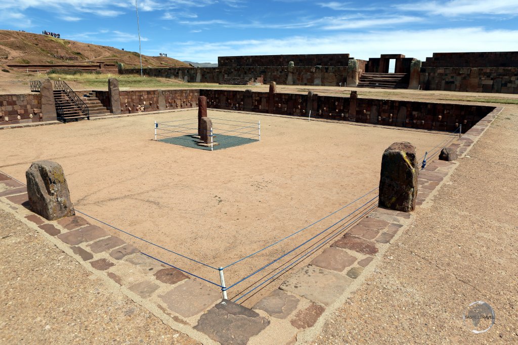 A view of a semi-subterranean temple, from the Kalasasaya courtyard at Tikwanaku temple.